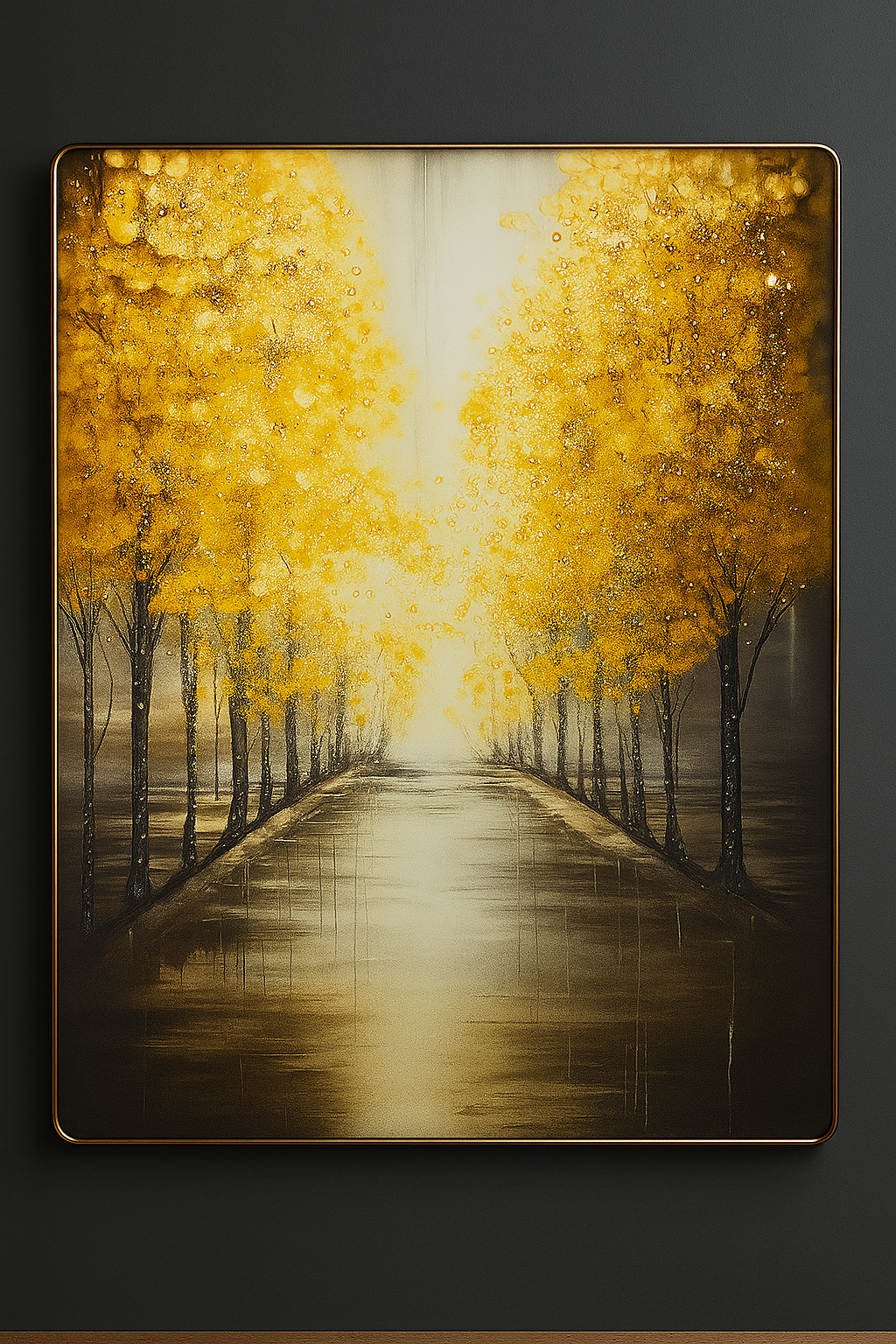 Hdc Modern Golden Autumn Pathway Canvas Painting Crystal Painting Home Decor Crystal Wall Painting