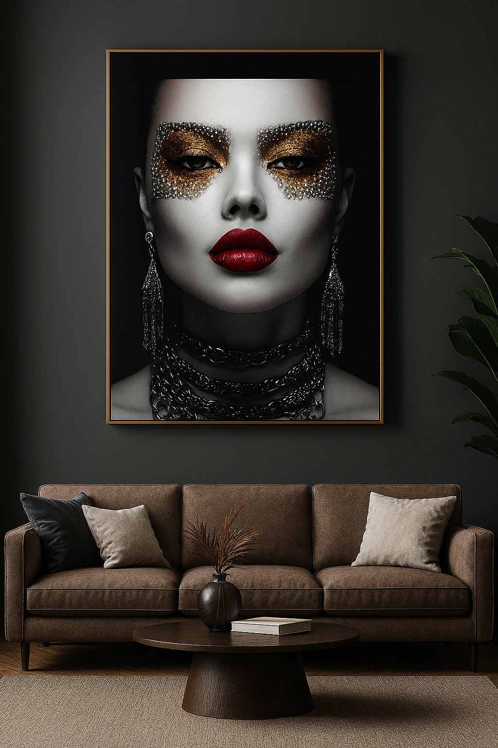 Hdc Modern Luxury Wall Art Bold Glamour Portrait Canvas Painting Home Decor Crystal Wall Painting
