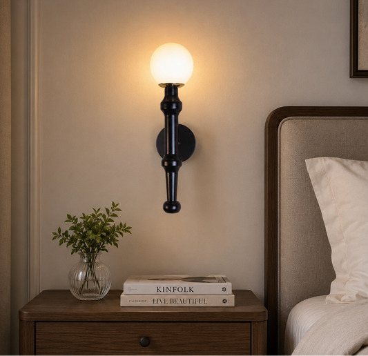 HDC Luxury Black Globe Wall Light for Bedroom, Living Room