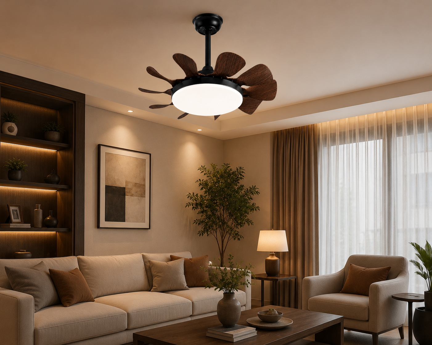 HDC Luxury 550mm Decorative Ceiling Fan with Integrated LED Light for Bedroom, Living Room