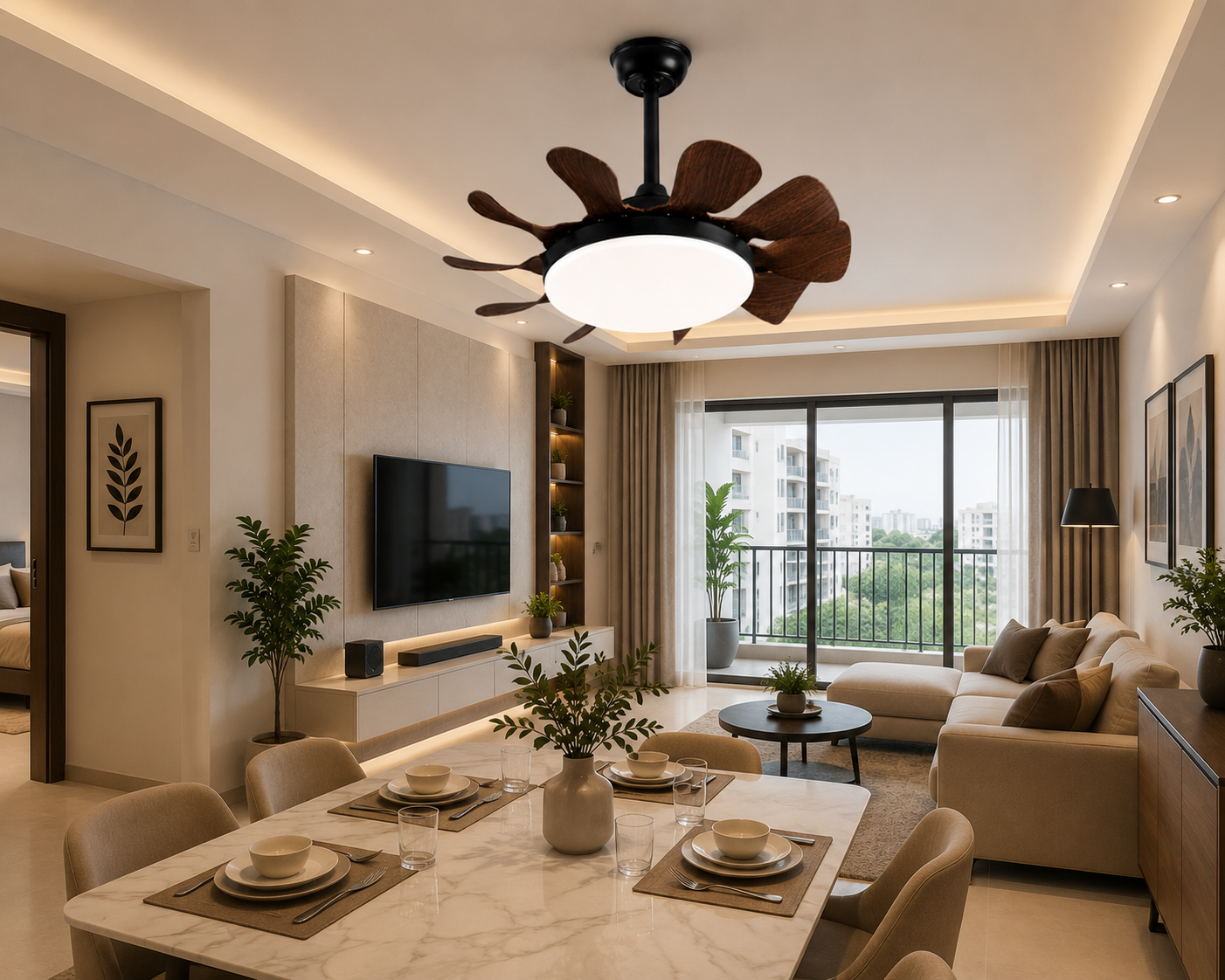 HDC Luxury 550mm Decorative Ceiling Fan with Integrated LED Light for Bedroom, Living Room