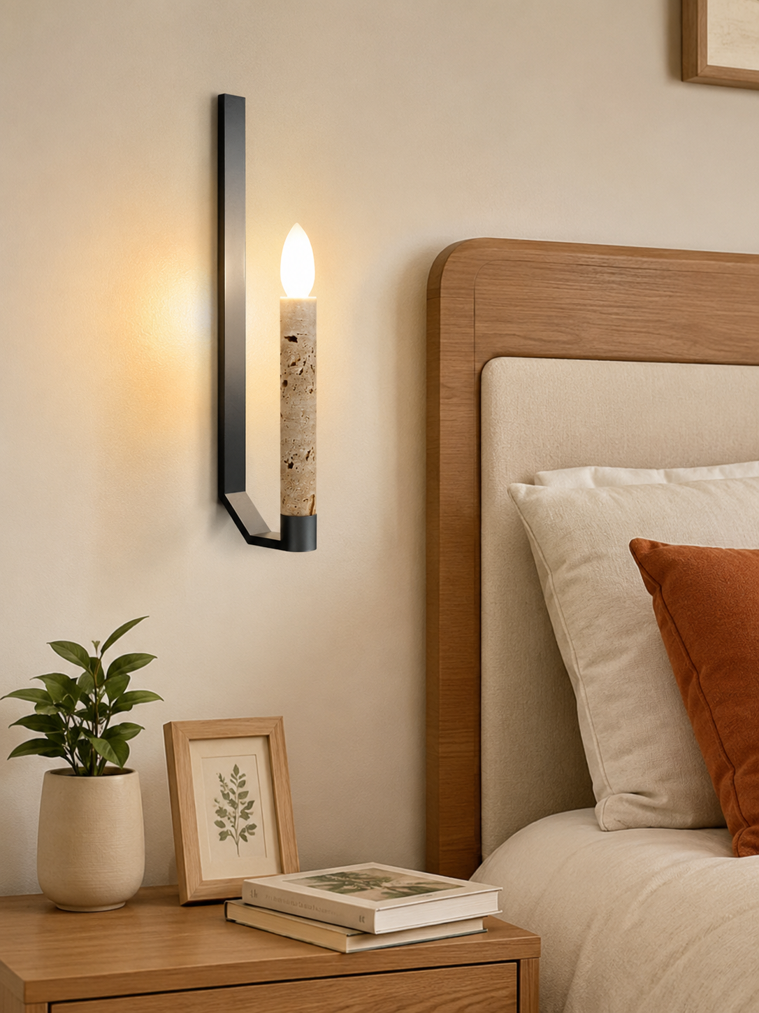 HDC Luxury Marble & Wood Candle Style Wall Light