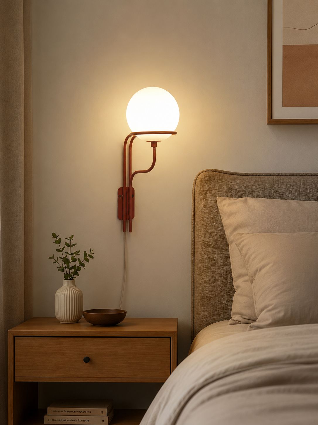 HDC Modern Red Frosted Globe Wall Light for Bedroom, Living Room