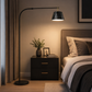 HDC Modern Black Arc Floor Lamp with Fabric Shade