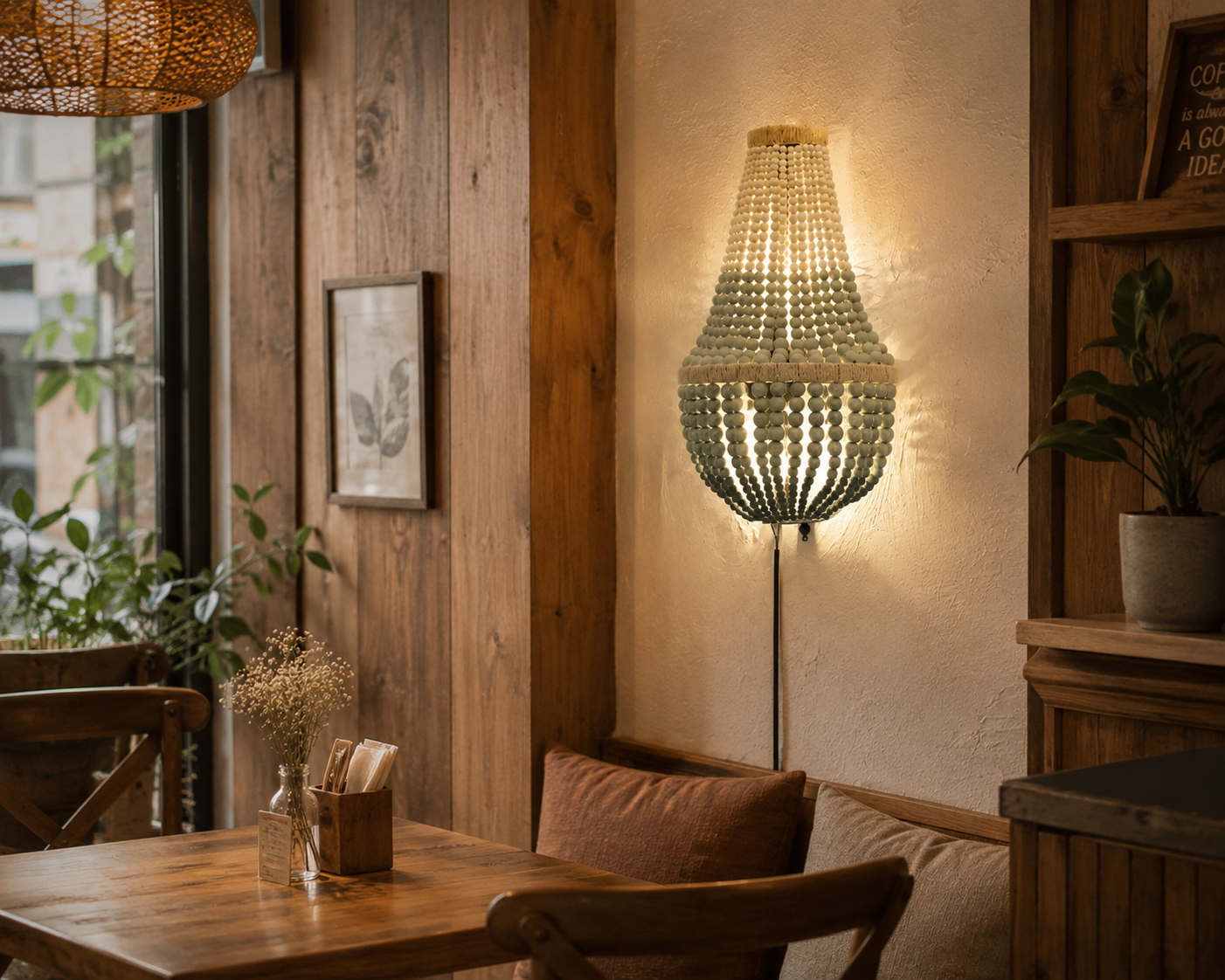 HDC Luxury Wooden Beaded Decorative Wall Light for Bedroom, Living Room