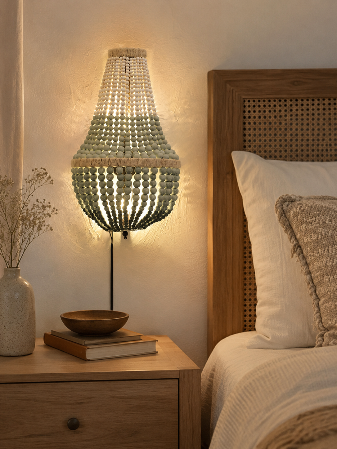 HDC Luxury Wooden Beaded Decorative Wall Light for Bedroom, Living Room