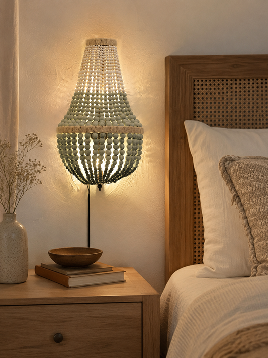 HDC Luxury Wooden Beaded Decorative Wall Light for Bedroom, Living Room