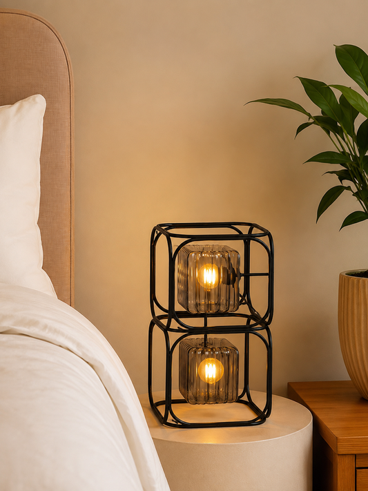 HDC Modern Black Double Cube Glass Table Lamp