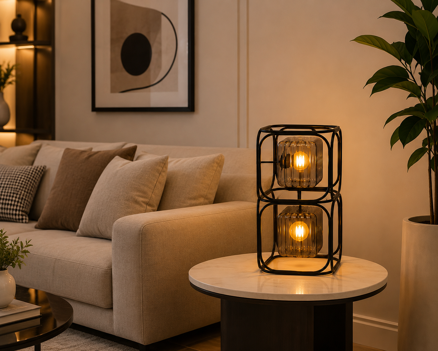 HDC Modern Black Double Cube Glass Table Lamp