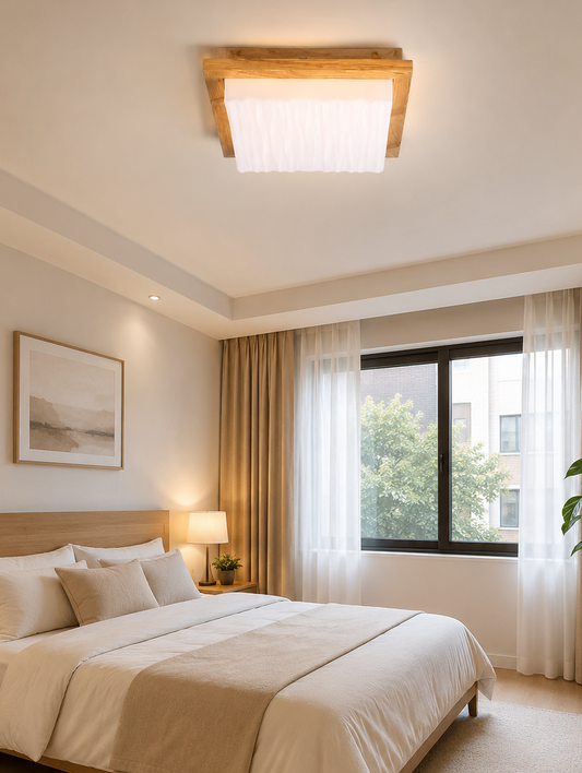 HDC Modern Wooden Fabric Flush Mount Ceiling Light
