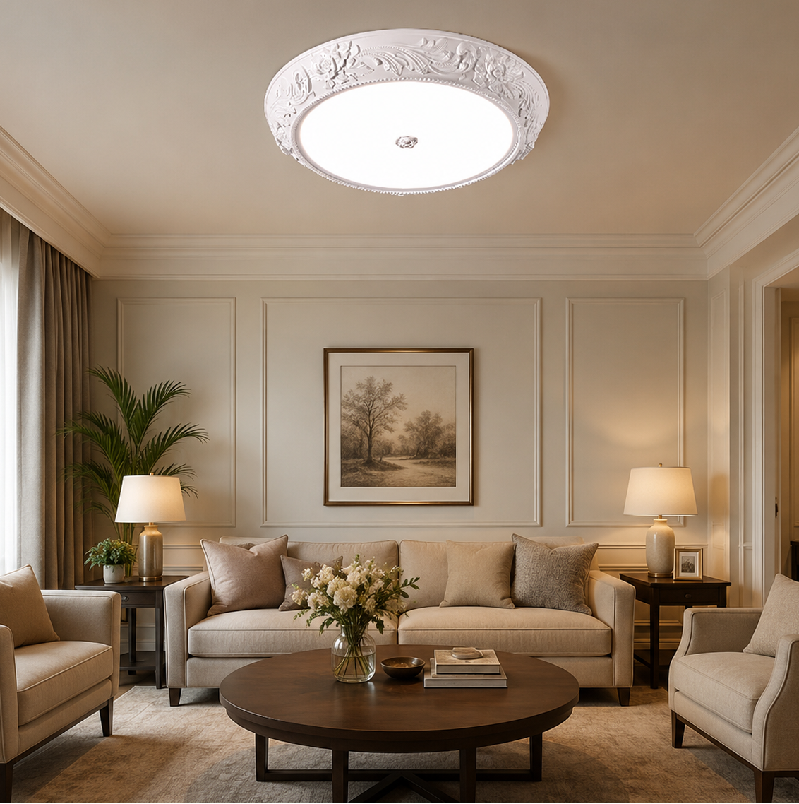 HDC Luxury Classic Floral Resin LED Ceiling Light for Bedroom, Living Room