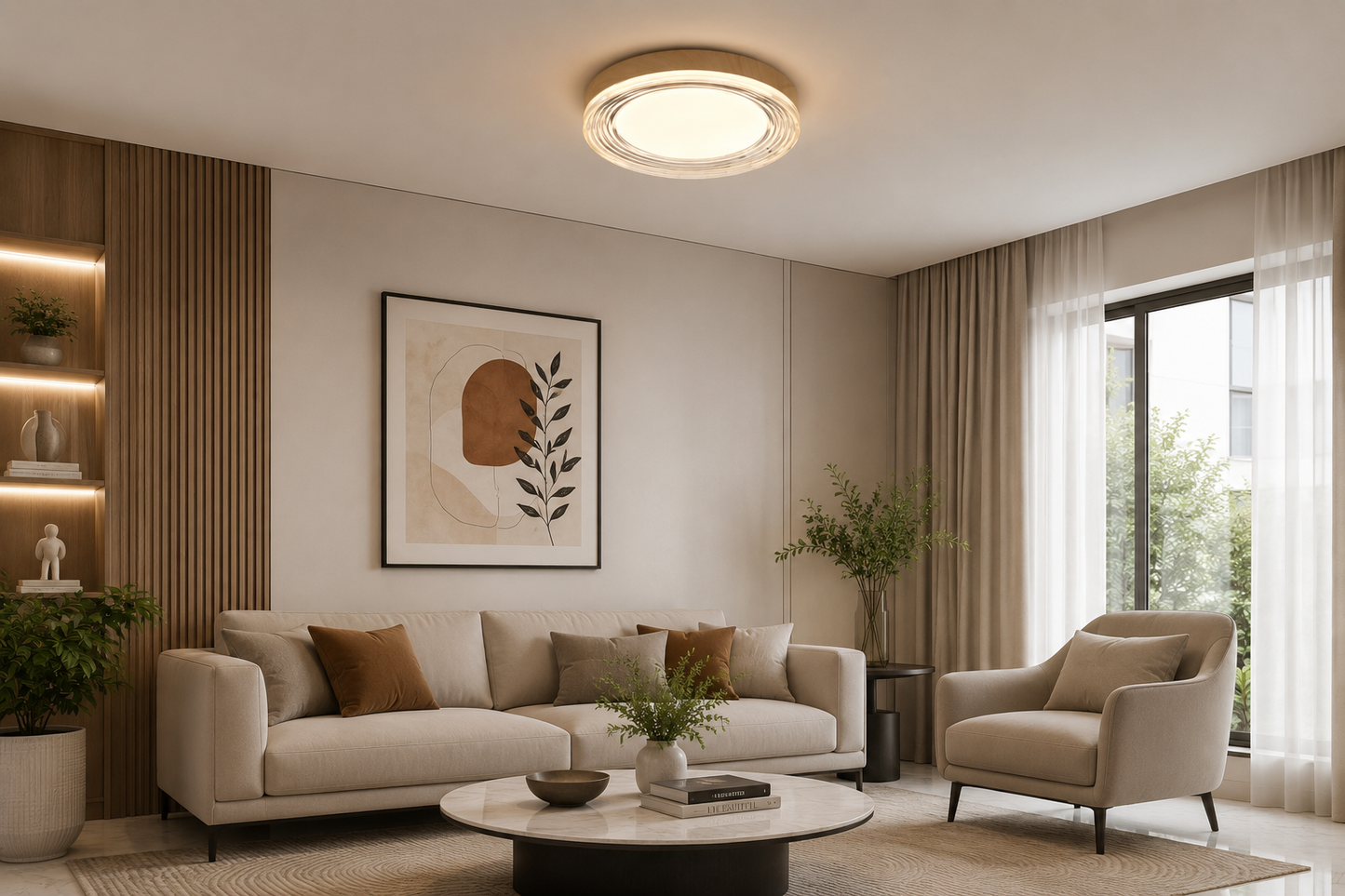 HDC Modern Wood Finish Round LED Ceiling Light