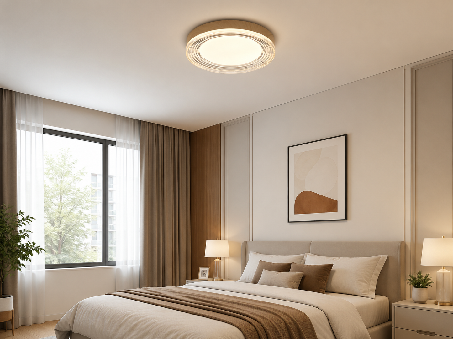 HDC Modern Wood Finish Round LED Ceiling Light