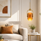 HDC Modern Amber Glass Pendant Light for Bedroom, Living Room