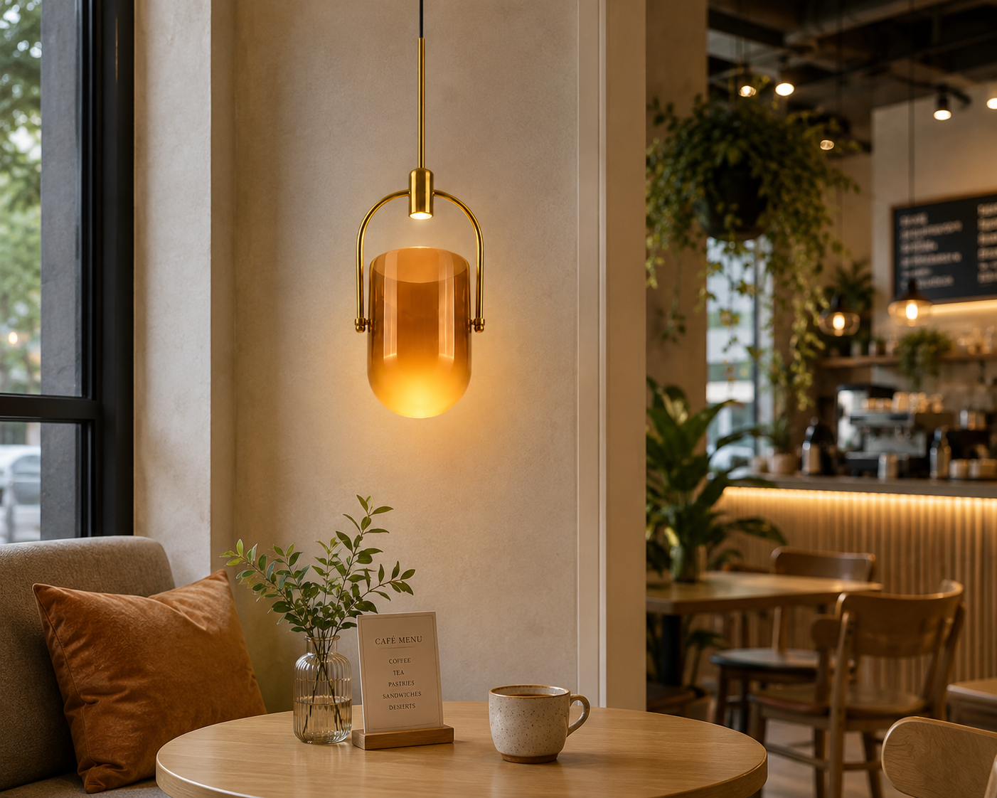 HDC Modern Amber Glass Pendant Light for Bedroom, Living Room