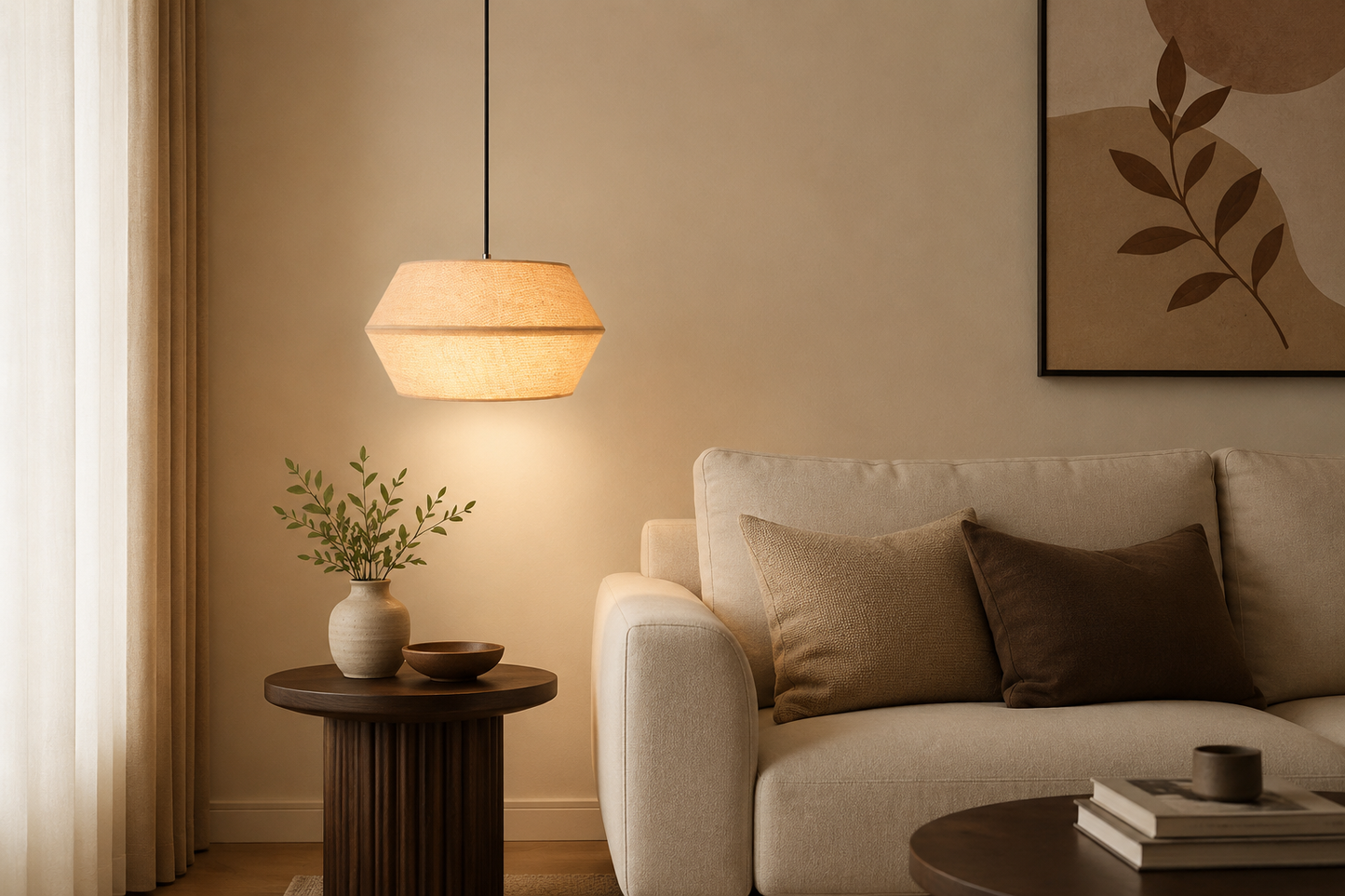 HDC Modern Handwoven Jute Pendant Light with Gold Finish