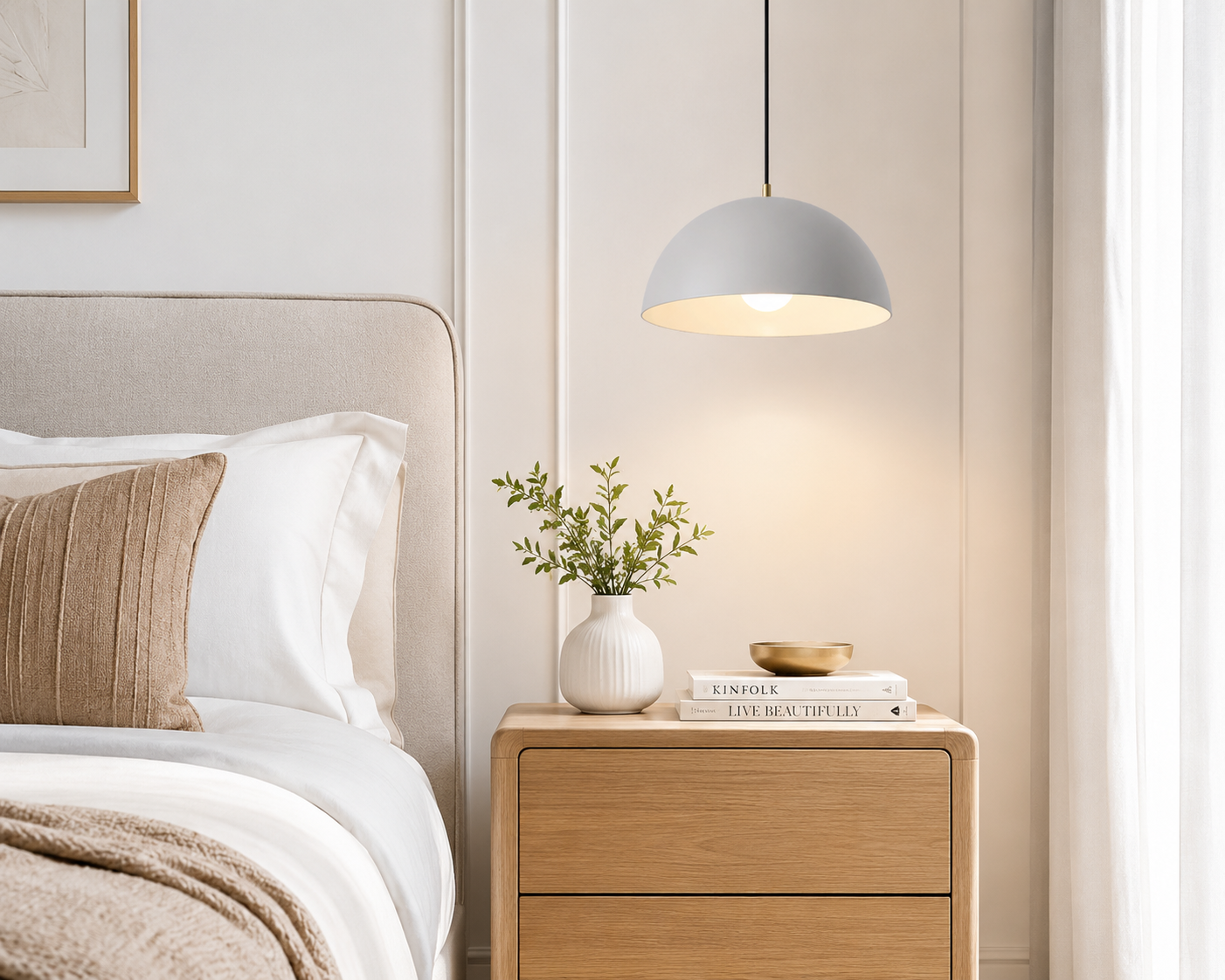 HDC Modern Gray Metal Dome Pendant Light for Bedroom, Living Room