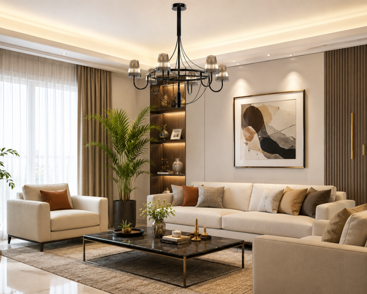 HDC Modern Black Metal & Smoke Glass Chandelier for Bedroom, Living Room