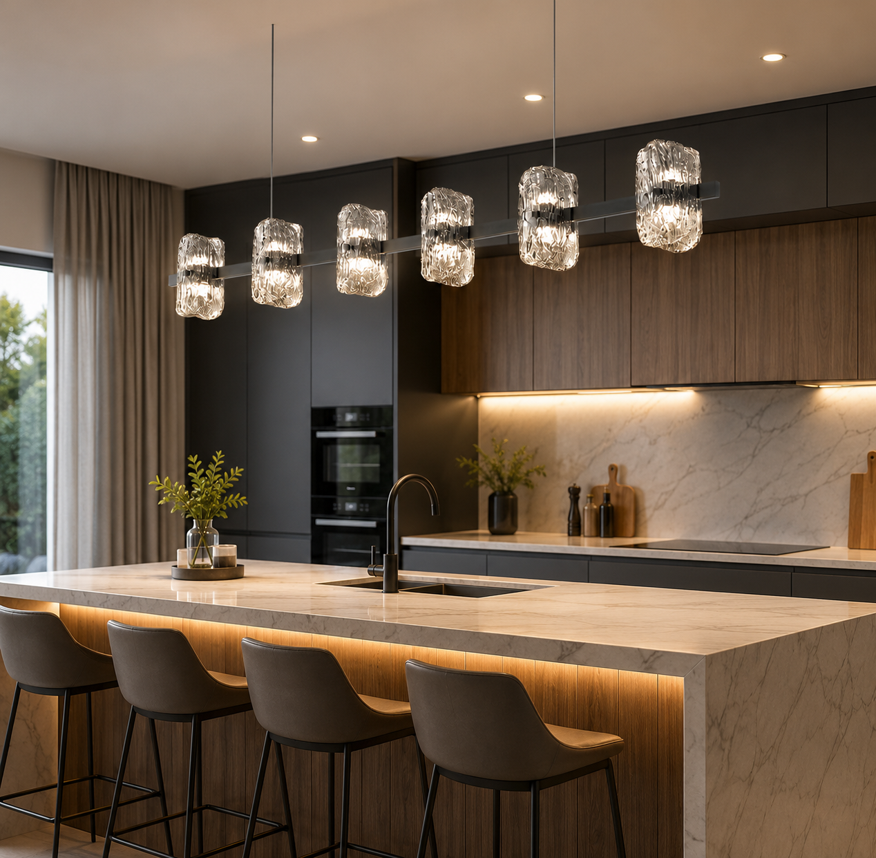 HDC Modern 1200mm Smoke Glass Linear Chandelier for Dining Area