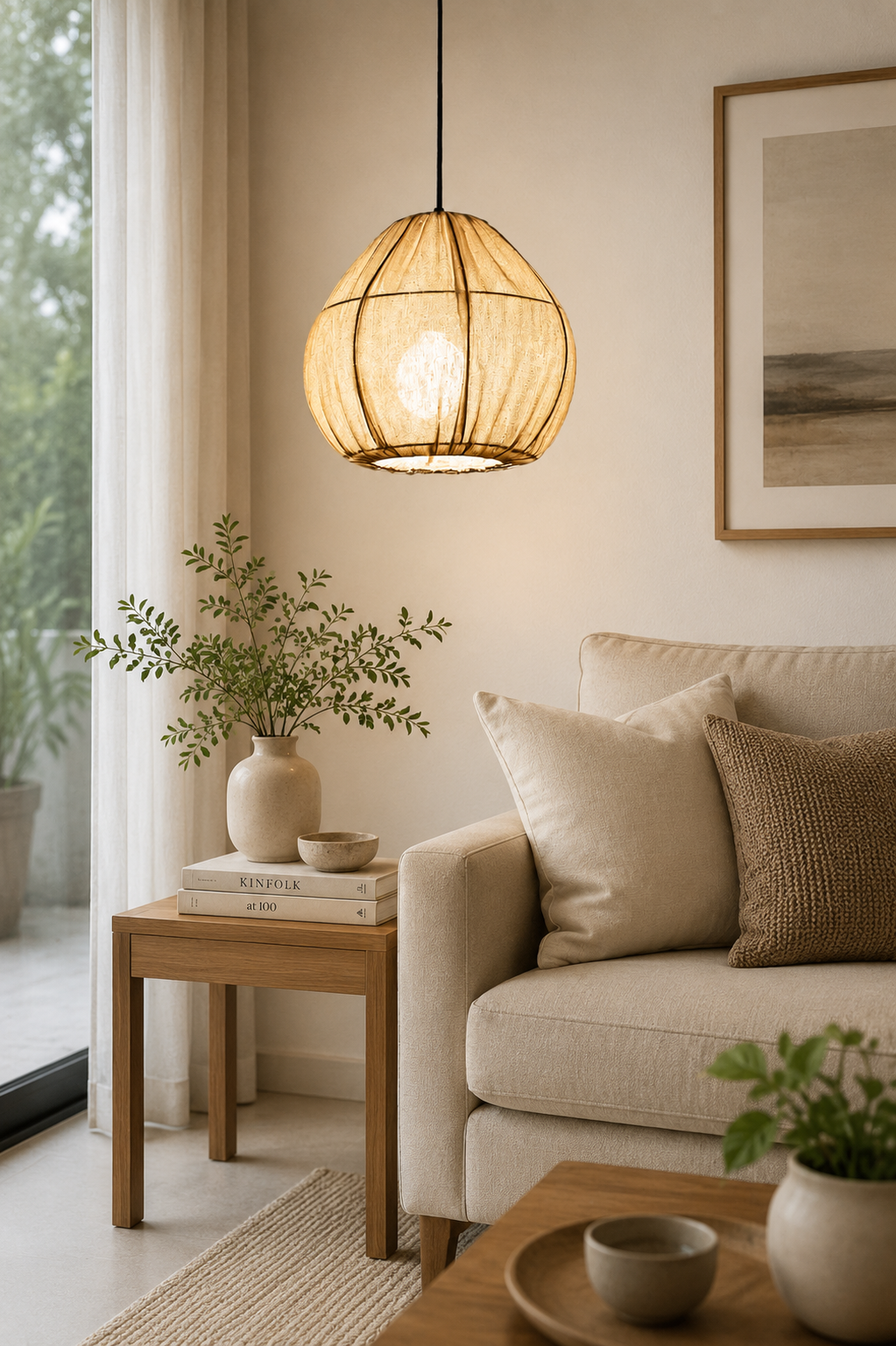 HDC Modern Woven Rattan Globe Pendant Light