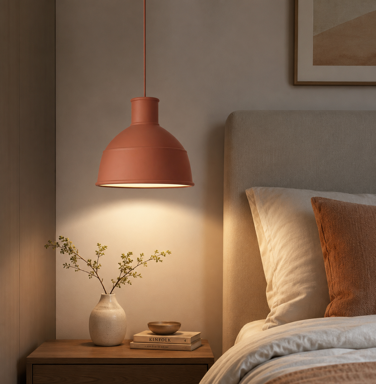 HDC Modern Terracotta Concrete Pendant Light for Bedroom, Living Room