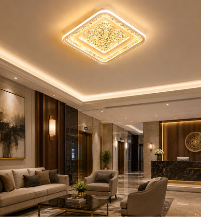 HDC Luxury Crystal LED Square & Round Ceiling Light for Bedroom, Living Room