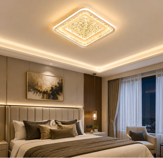 HDC Luxury Crystal LED Square & Round Ceiling Light for Bedroom, Living Room