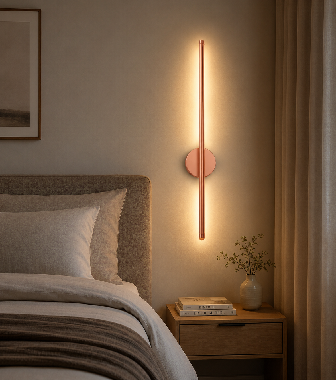HDC Modern Rose Gold LED Wall Light for Bedroom, Living Room