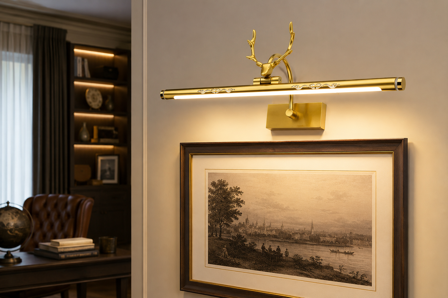 HDC Luxury Gold Deer LED Mirror Wall Light for Washroom, Vanity Area