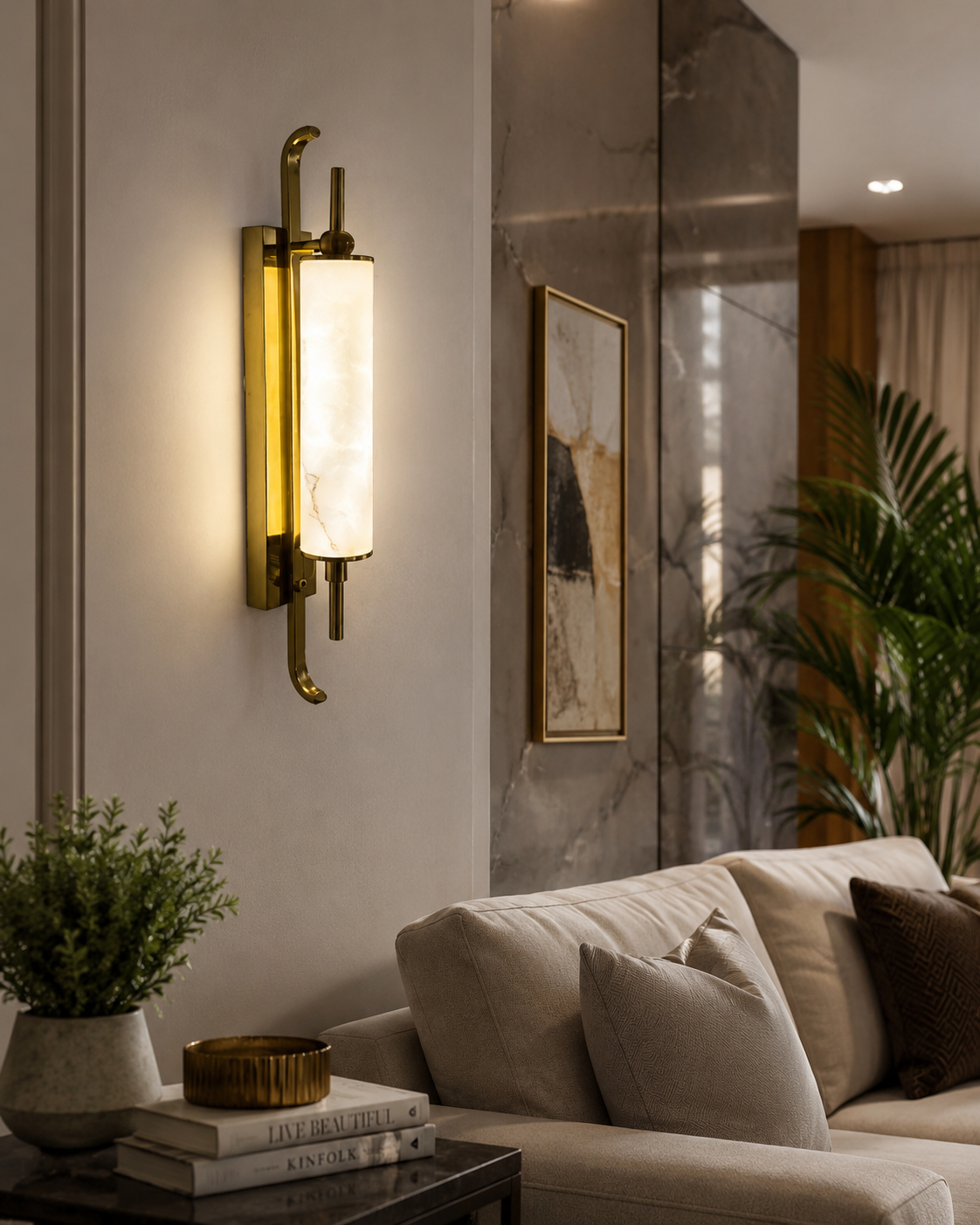 HDC Luxury Marble Look LED Wall Light for Bedroom Living Room