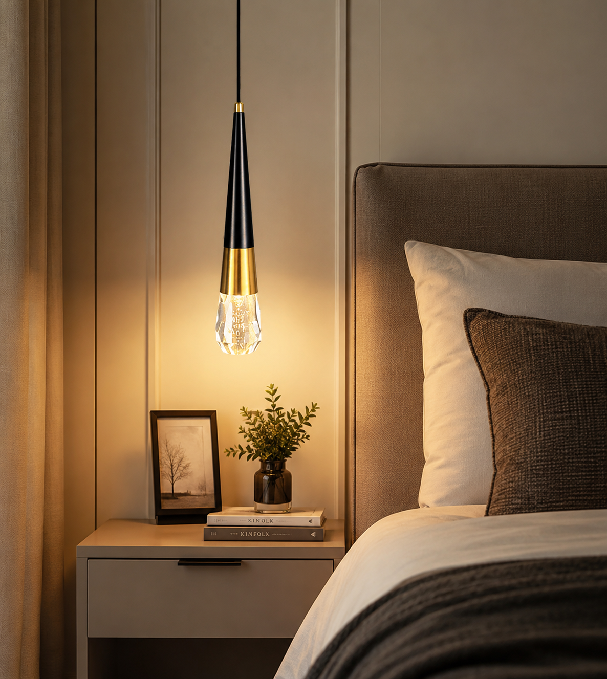 HDC Luxury Black & Gold Cone Pendant Light for Bedroom, Living Room