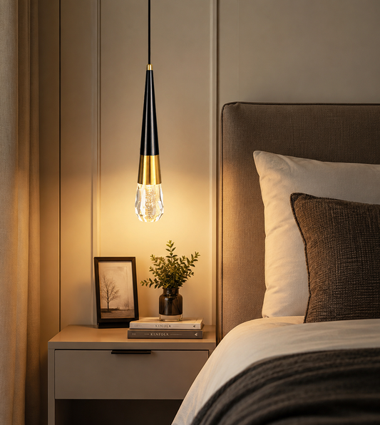 HDC Luxury Black & Gold Cone Pendant Light for Bedroom, Living Room