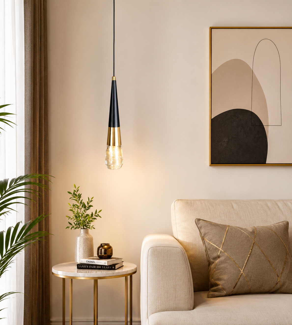 HDC Luxury Black & Gold Cone Pendant Light for Bedroom, Living Room