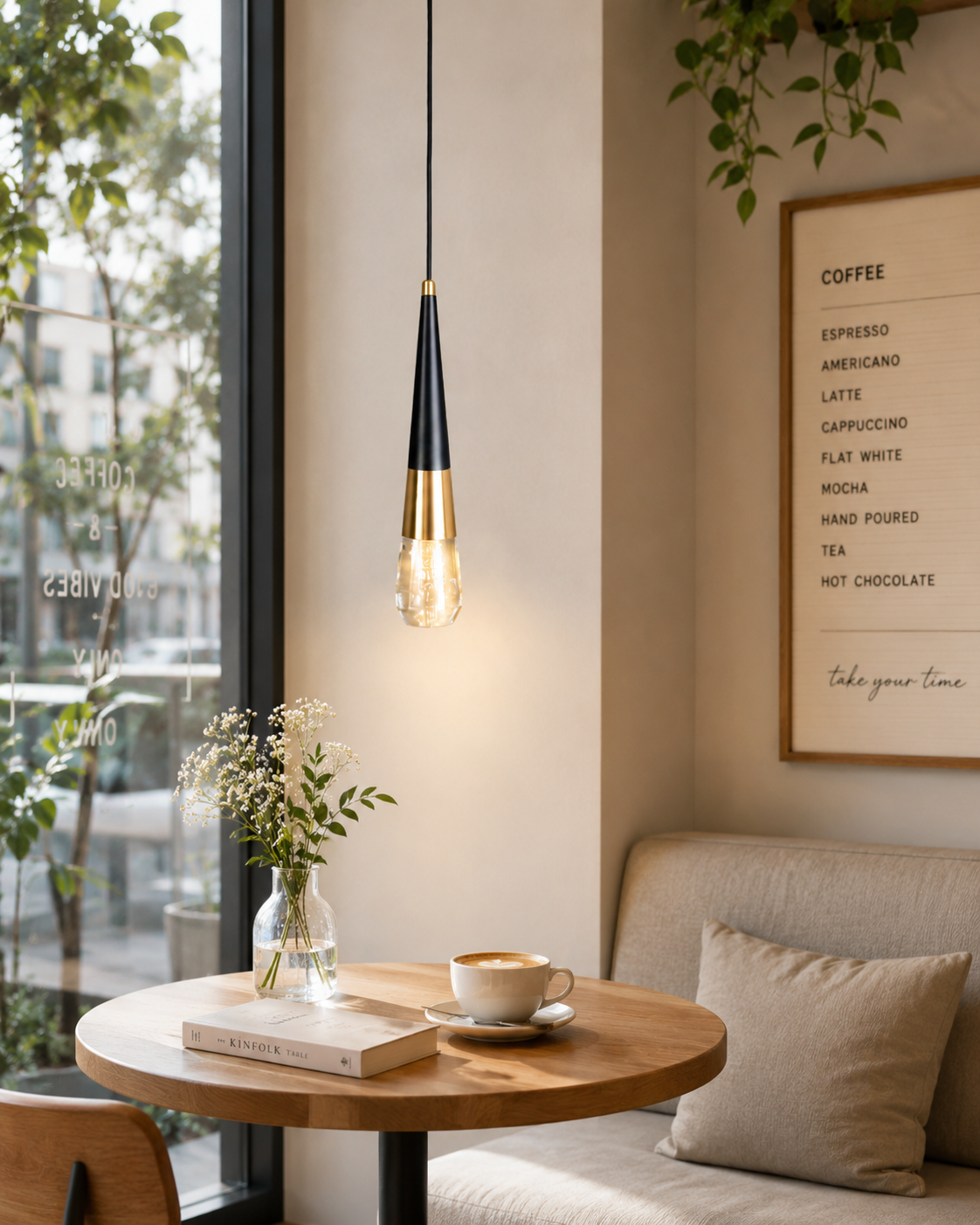 HDC Luxury Black & Gold Cone Pendant Light for Bedroom, Living Room
