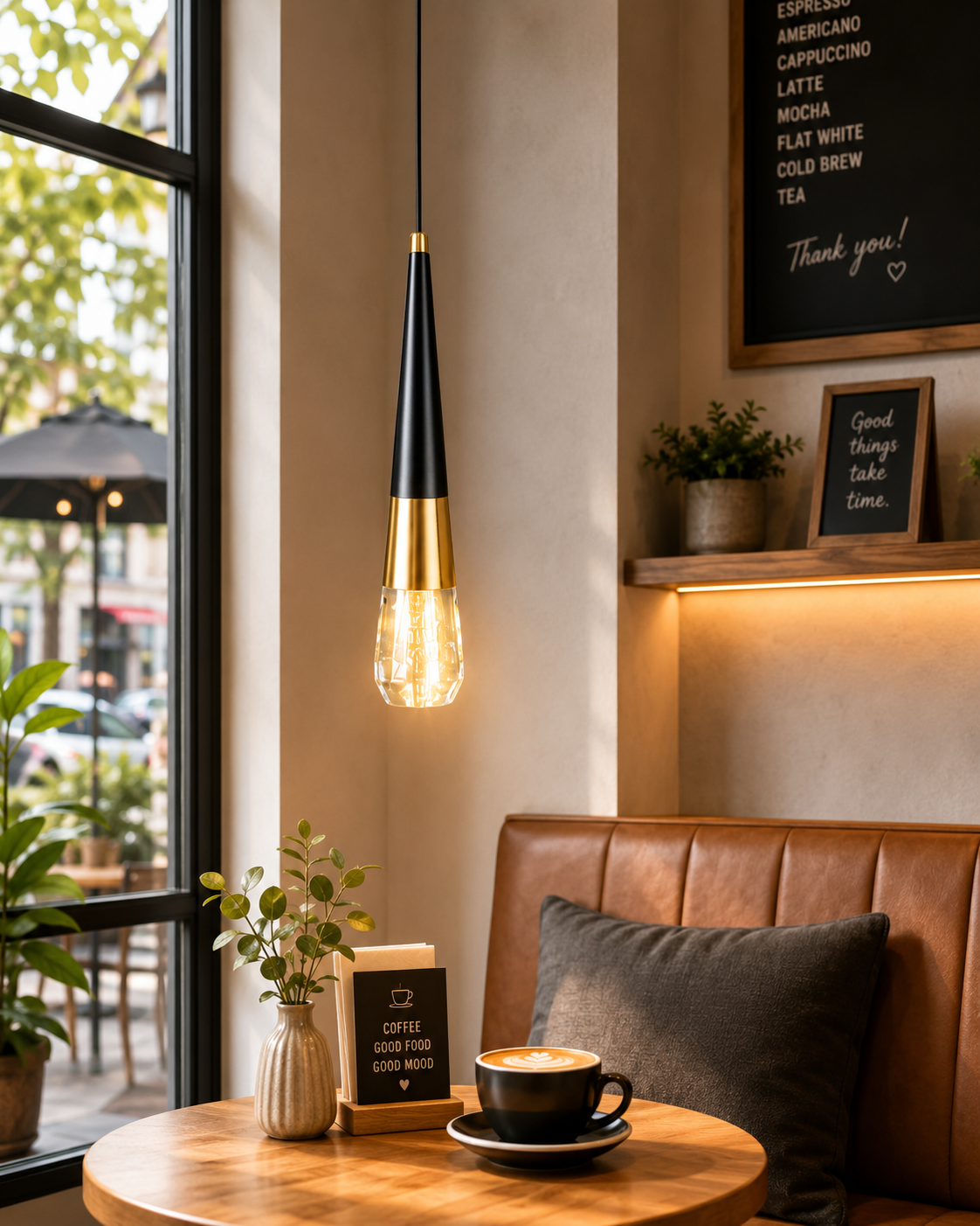 HDC Luxury Black & Gold Cone Pendant Light for Bedroom, Living Room