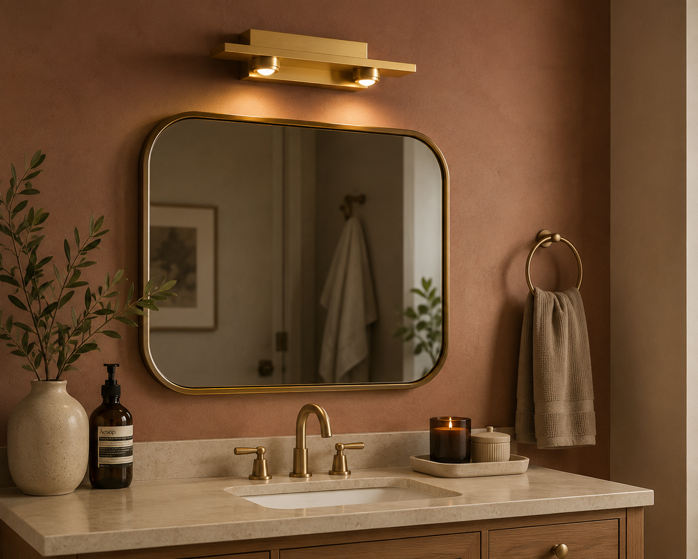 HDC Modern Brass LED Mirror Light for Vanity Area, Dressing Room