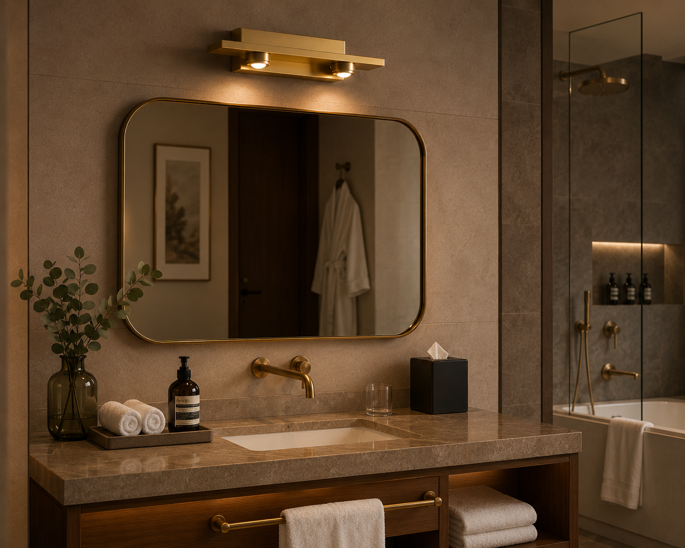 HDC Modern Brass LED Mirror Light for Vanity Area, Dressing Room