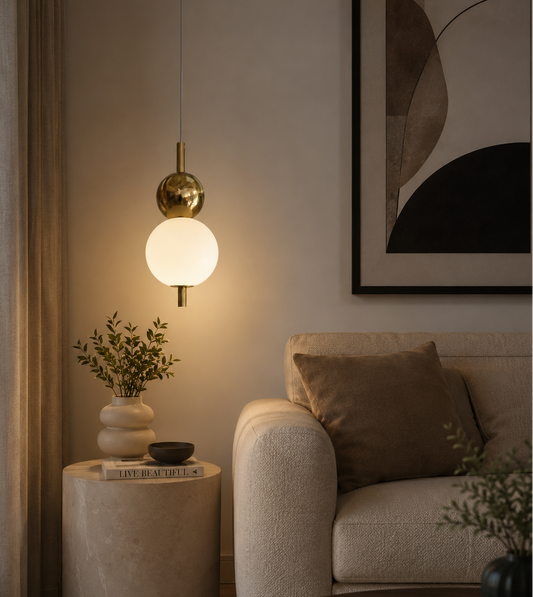 HDC Modern Gold Globe Glass Pendant Light for Bedroom, Living Room