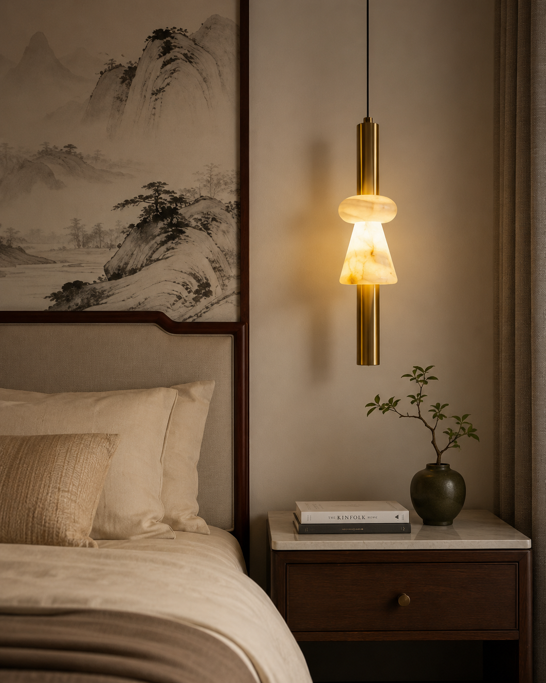 HDC Modern Gold Glass Pendant Light for Bedroom, Living Room