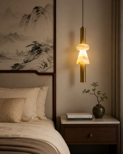 HDC Modern Gold Glass Pendant Light for Bedroom, Living Room