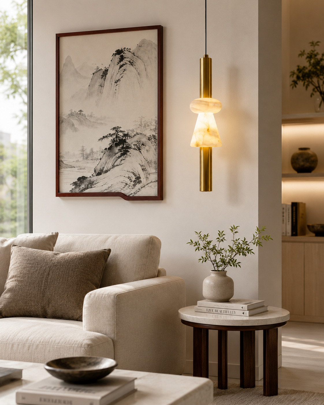 HDC Modern Gold Glass Pendant Light for Bedroom, Living Room