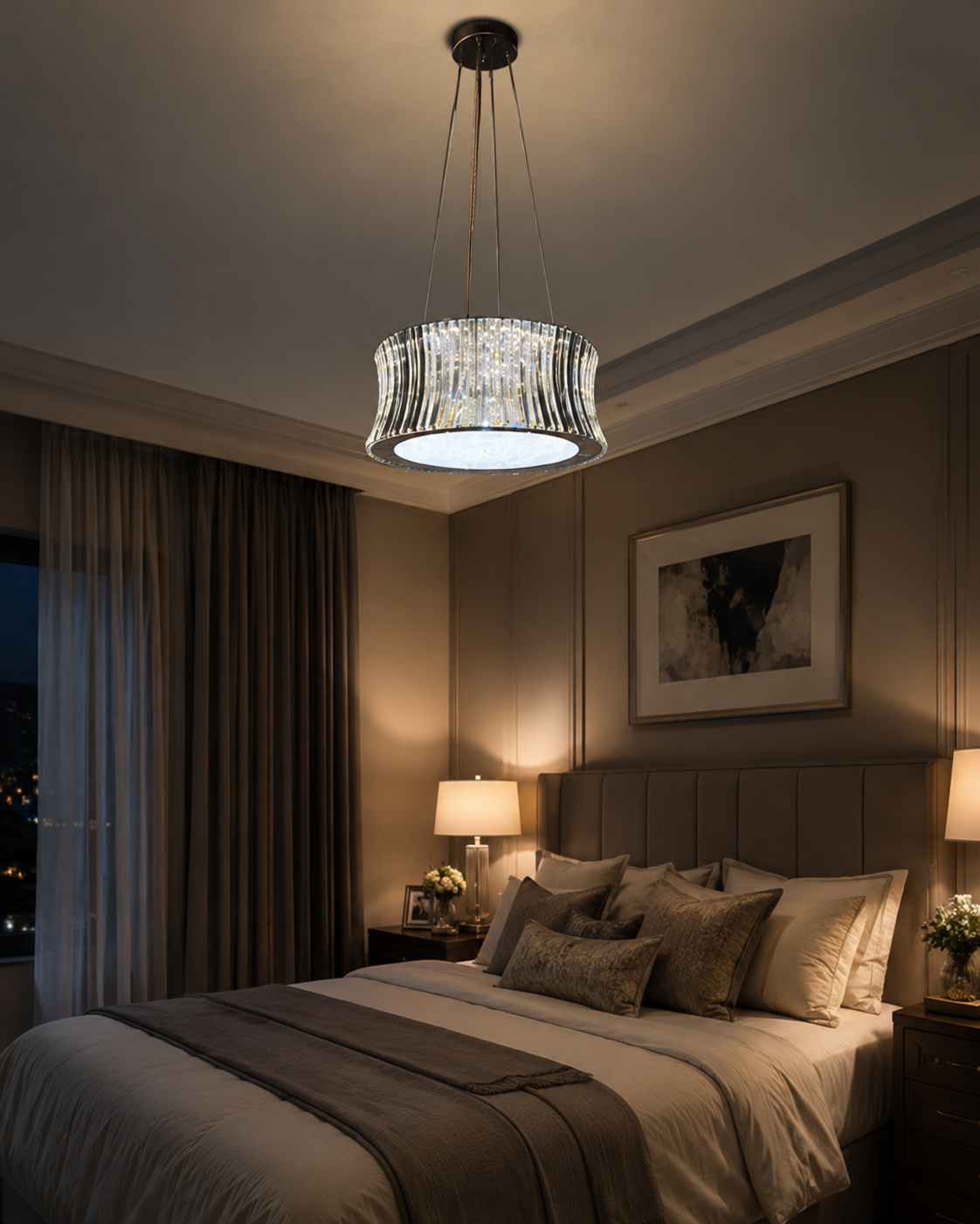 HDC Luxury Crystal Drum Chandelier for Bedroom, Living Room