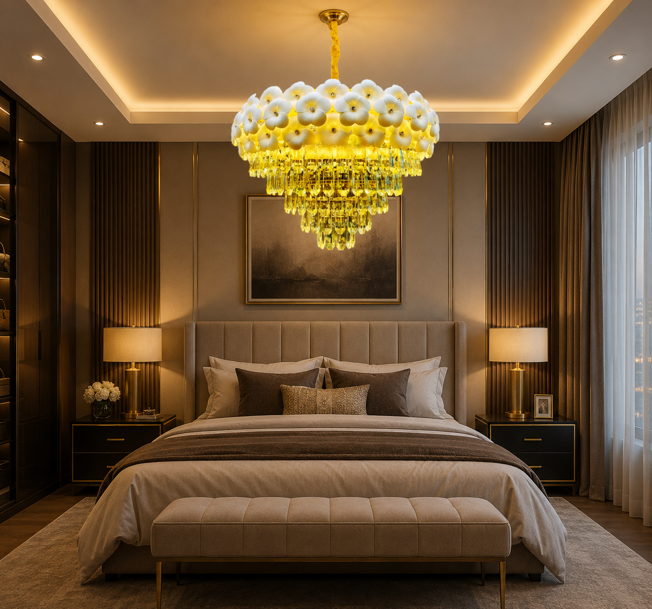 HDC 600mm Luxury Hanging Floral Crystal Chandelier for Duplex Homes, Banquet Halls and Premium Villas