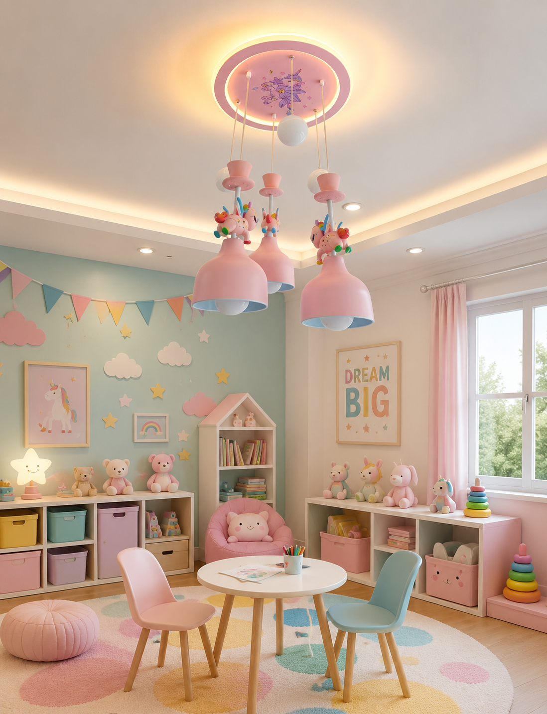 HDC Cute Unicorn Kids Ceiling Pendant Light for Kids Bedroom, Nursery, Playroom