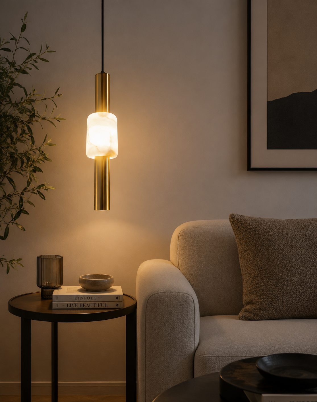HDC Modern Gold Glass Pendant Light for Bedroom, Living Room