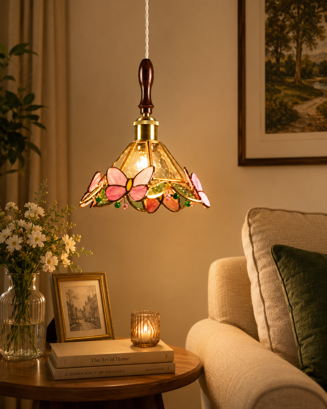 HDC Vintage Floral Tiffany Style Pendant Light