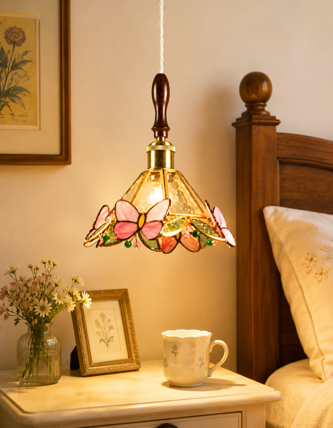 HDC Vintage Floral Tiffany Style Pendant Light