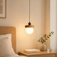 HDC Modern Wooden Globe Pendant Light for Bedroom, Living Room