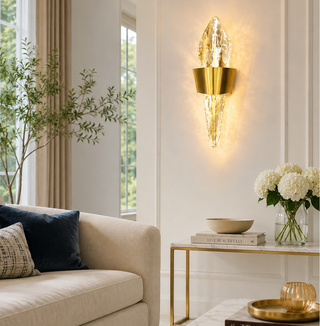 HDC Modern Crystal Gold/ Black Wall Light for Bedroom, Living Room