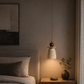HDC Modern Ceramic Pendant Light with Wooden Accent for Bedroom, Living Room